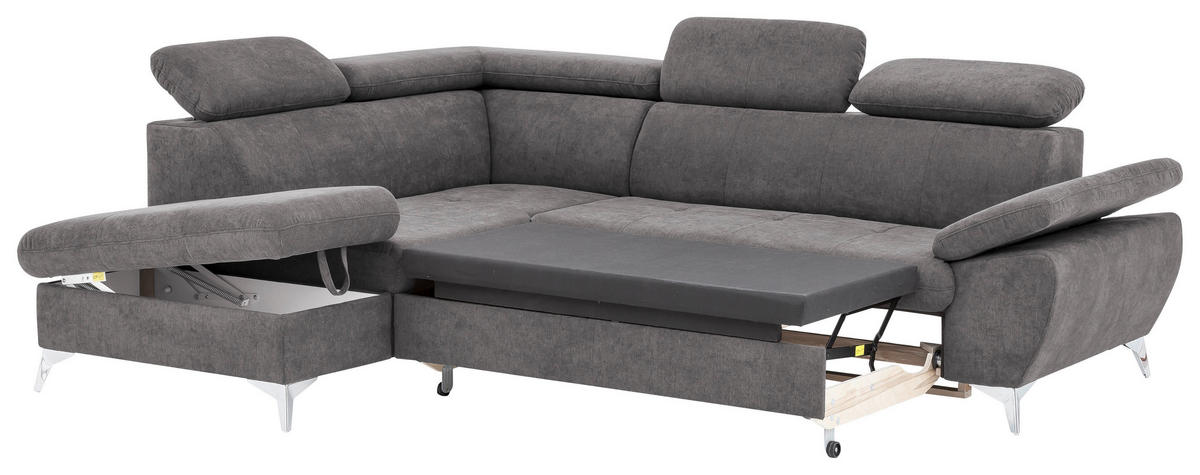 ECKSOFA in Mikrofaser Grau  209/256 cm  - Chromfarben/Grau, KONVENTIONELL, Textil/Metall (209/256cm) - Livetastic