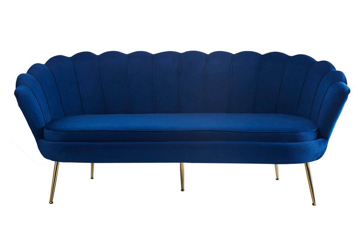 3-SITZER-SOFA  in Samt Dunkelblau  - Goldfarben/Dunkelblau, MODERN, Textil/Metall (180/78/76cm) - Livetastic