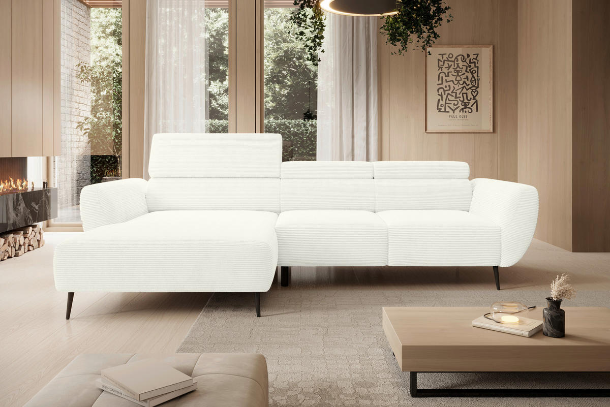 ECKSOFA in Cord Creme  174/277 cm  - Creme/Schwarz, KONVENTIONELL, Textil/Metall (174/277cm) - Carryhome