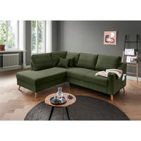 ECKSOFA Valentina Dunkelgrün Cord Zierkissen, Rückenkissen, Schlaffunktion  - Dunkelgrün/Naturfarben, MODERN, Holz/Textil (200/230cm) - P & B