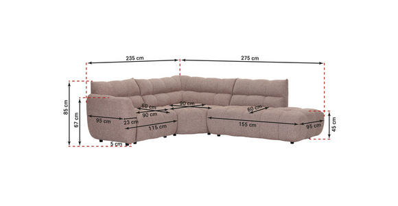 ECKSOFA Petrol Flachgewebe  - Petrol/Schwarz, MODERN, Kunststoff/Textil (235/275cm) - Landscape