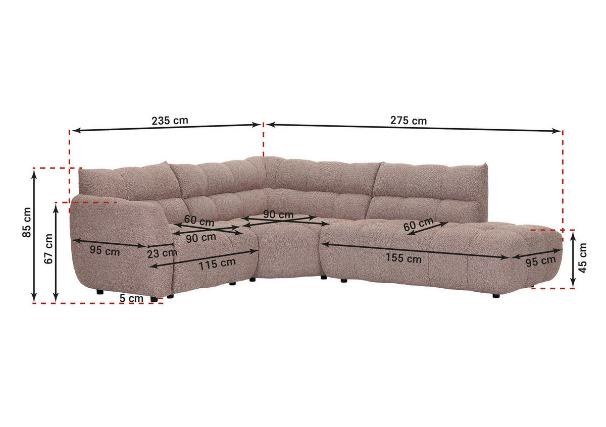 ECKSOFA Grau Flachgewebe  - Schwarz/Grau, MODERN, Kunststoff/Textil (235/275cm) - Landscape