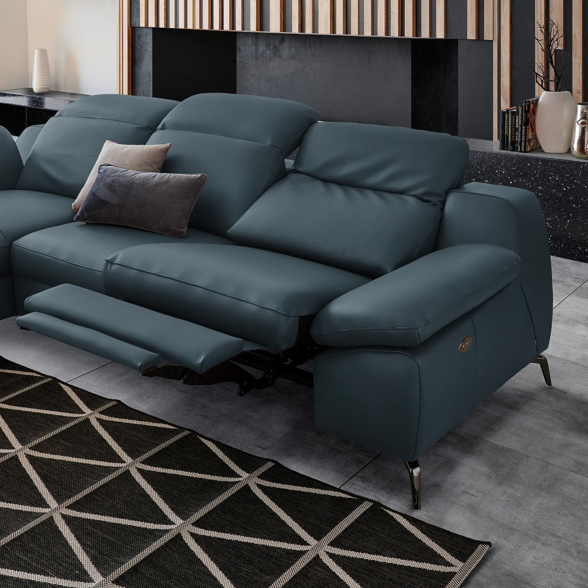 ECKSOFA in Echtleder Dunkelblau  183/286 cm  - Schwarz/Dunkelblau, Design, Leder/Metall (183/286cm) - Celina Home