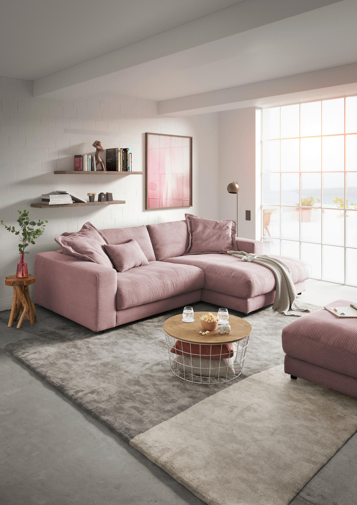 ECKSOFA in Cord Rosa  - Schwarz/Rosa, Design, Kunststoff/Textil (250/190cm) - Pure Home Lifestyle