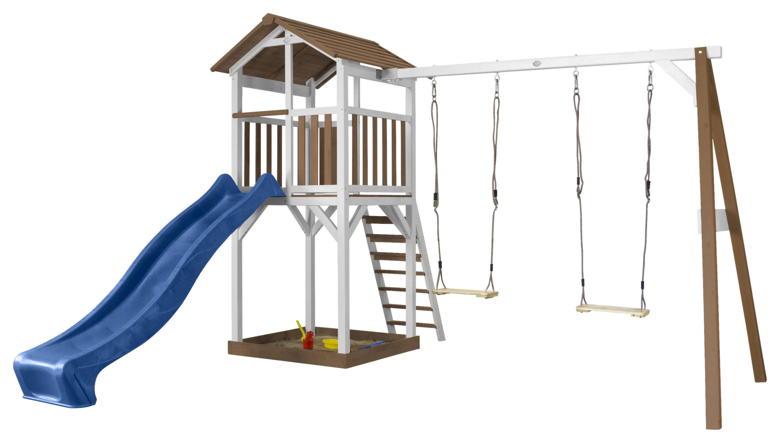 AXI Beach Tower Double Swing 349/241,90/356,60 cm  - Blau/Braun, KONVENTIONELL, Holz (349/241,90/356,60cm) - Ambia Garden