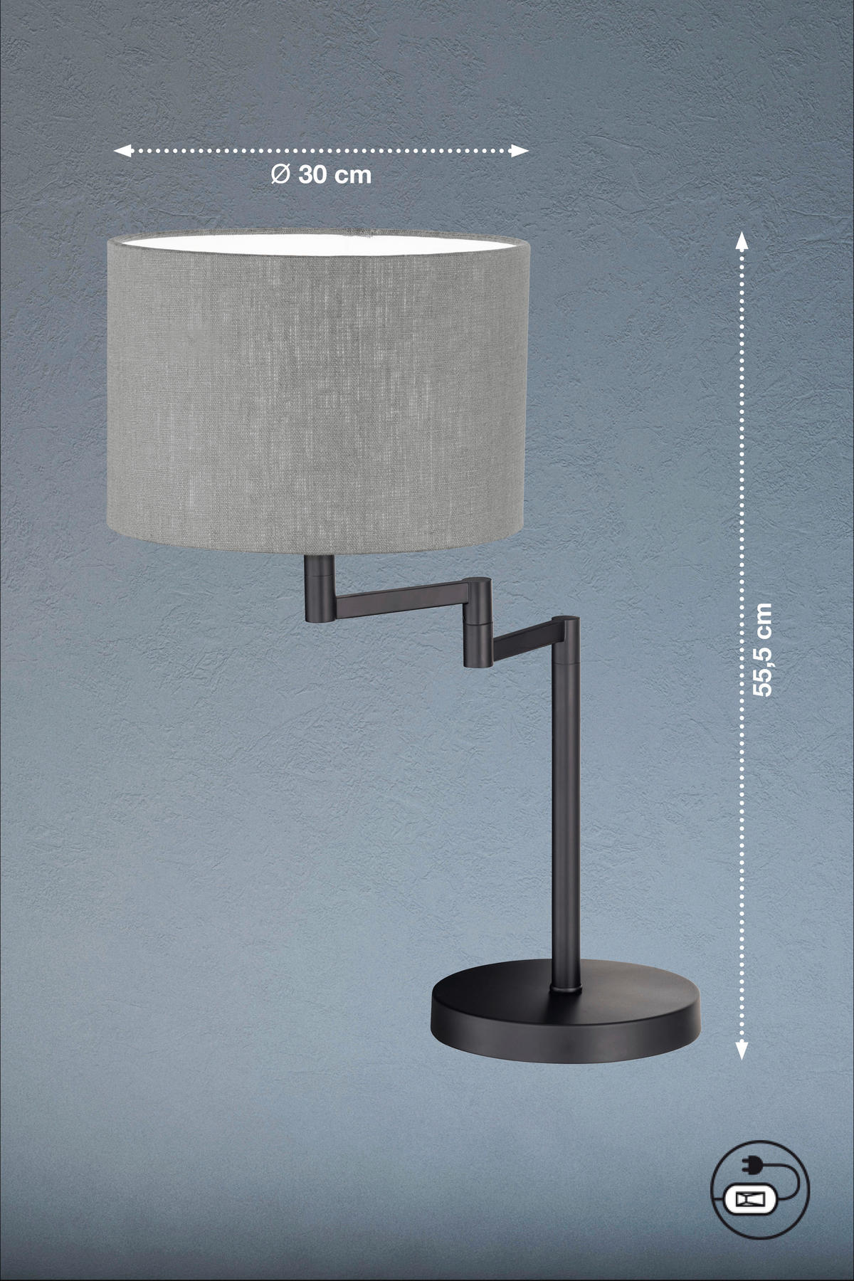 TISCHLEUCHTE - Sandfarben/Weiss, Basics, Textil/Metall (30/55cm) - Fischer & Honsel