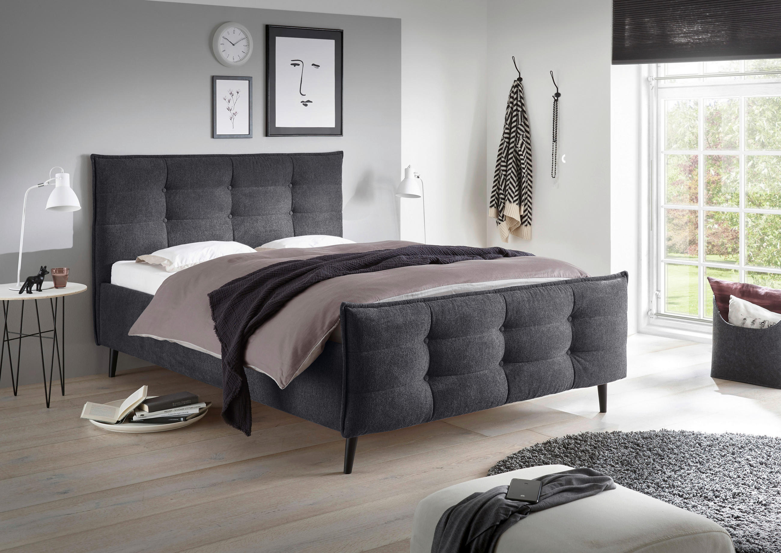 POLSTERBETT gepolstertes Kopfteil 140/200 cm  in Anthrazit  - Anthrazit, Basics, Holz/Textil (140/200cm) - MID.YOU