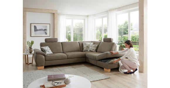 ECKSOFA in Mikrofaser Hellgrün  - Wildeiche/Beige, KONVENTIONELL, Holz/Textil (236/286cm) - Voleo