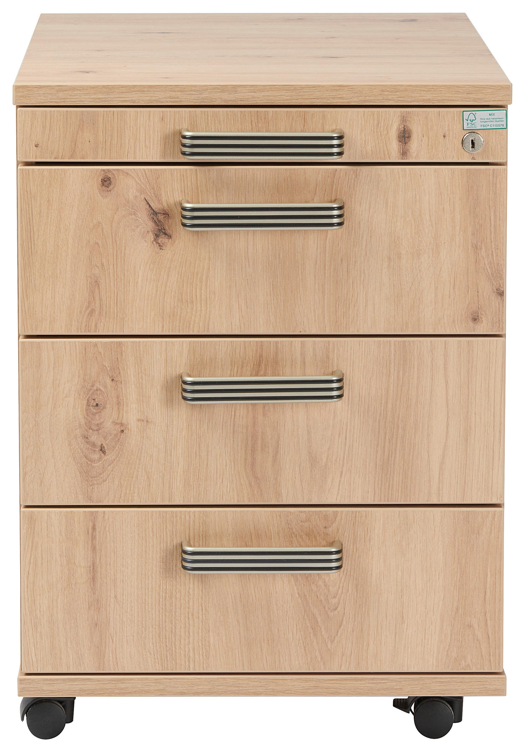 ROLLCONTAINER 42,8/59/58 cm  - Eichefarben/Alufarben, KONVENTIONELL, Holzwerkstoff/Kunststoff (42,8/59/58cm) - Venda