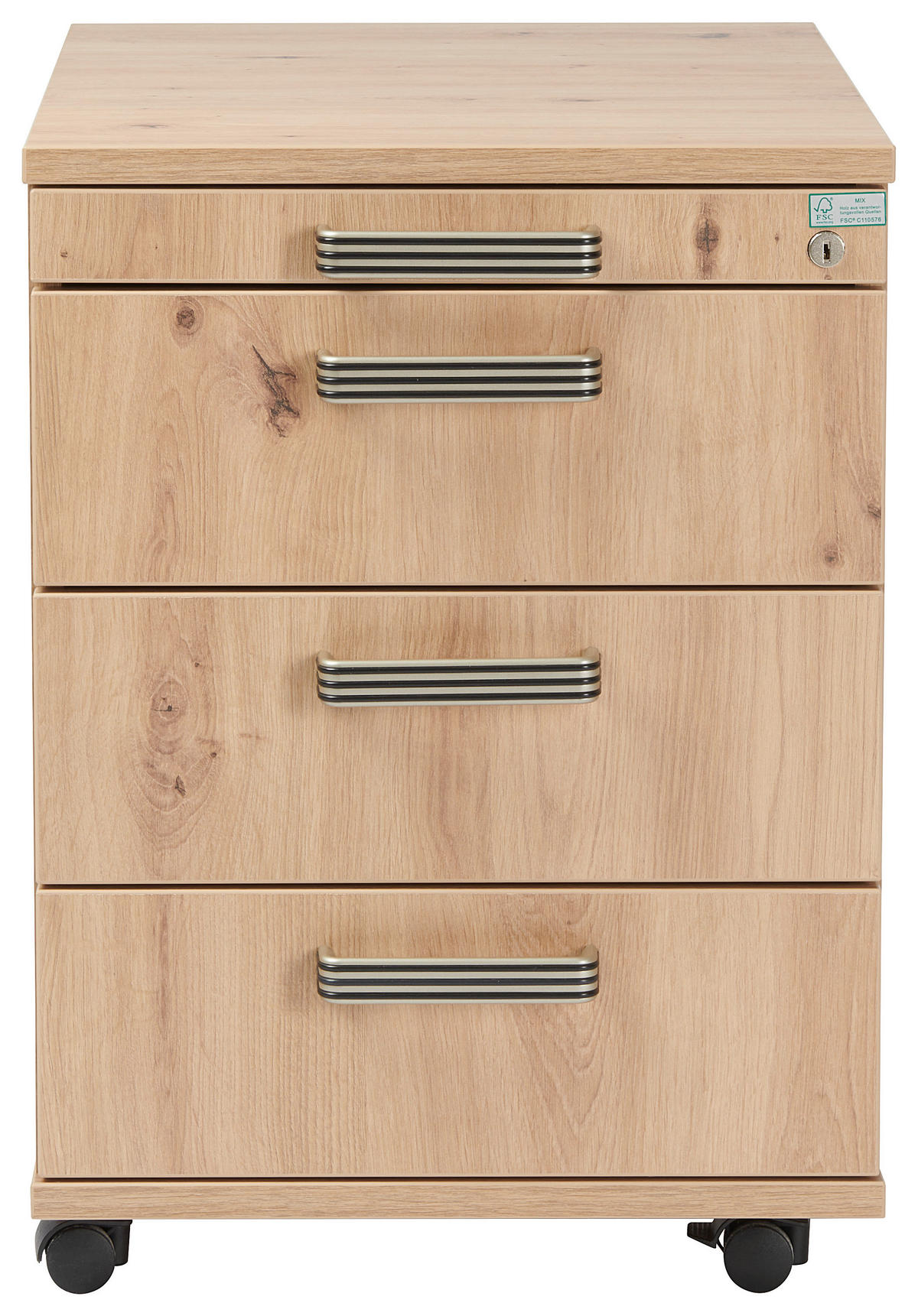ROLLCONTAINER 42,8/59/58 cm  - Eichefarben/Alufarben, KONVENTIONELL, Holzwerkstoff/Kunststoff (42,8/59/58cm) - Venda