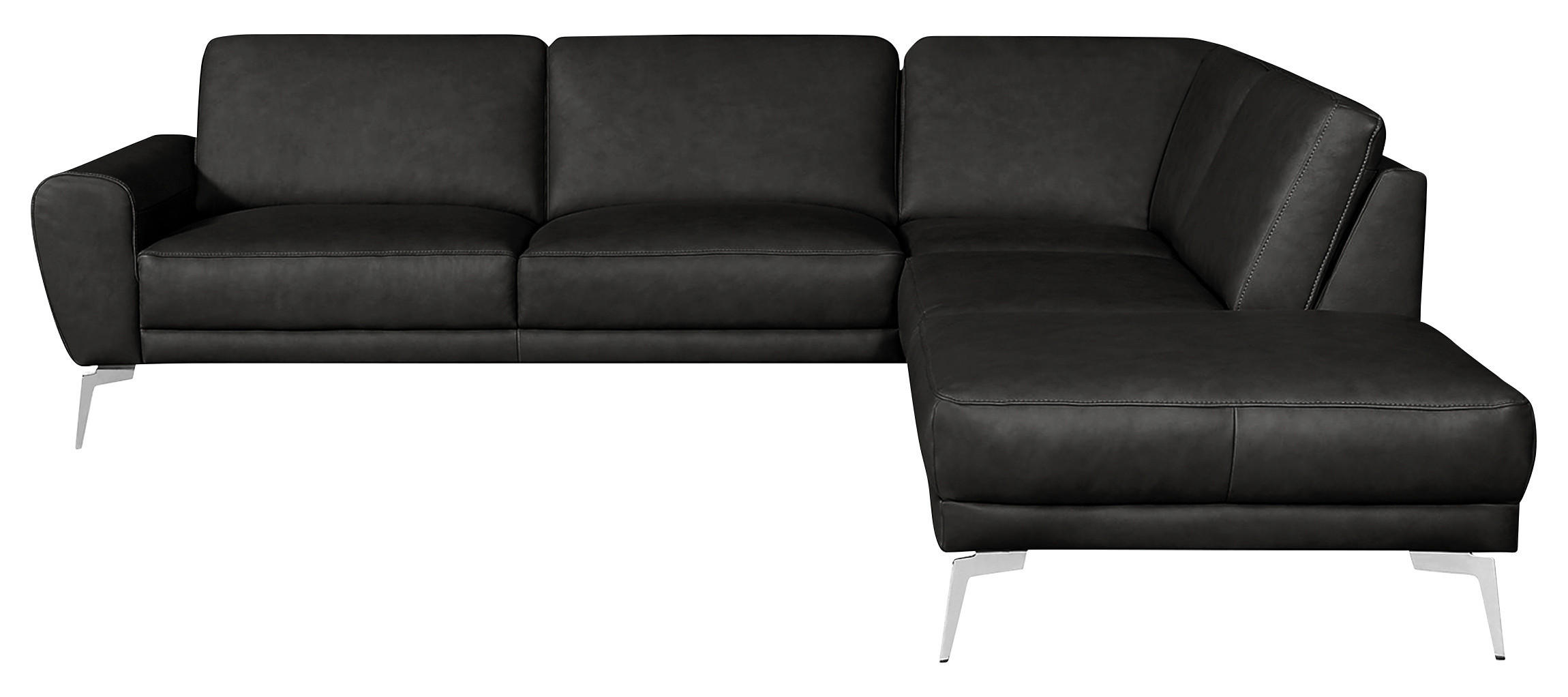 ECKSOFA in Echtleder Schwarz - Chromfarben/Schwarz, Design, Leder/Metall (273/250cm) - Livetastic