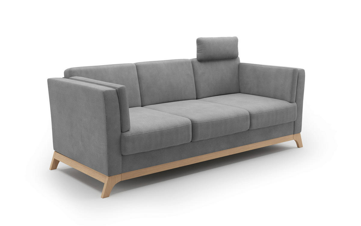 3-SITZER-SOFA in Flachgewebe Grau  - Eichefarben/Grau, KONVENTIONELL, Holz/Textil (213/84/93cm) - Sit & More