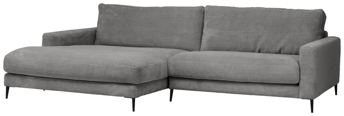 ECKSOFA Dunkelgrau Cord  - Dunkelgrau/Schwarz, Design, Textil/Metall (190/272cm) - Pure Home Lifestyle