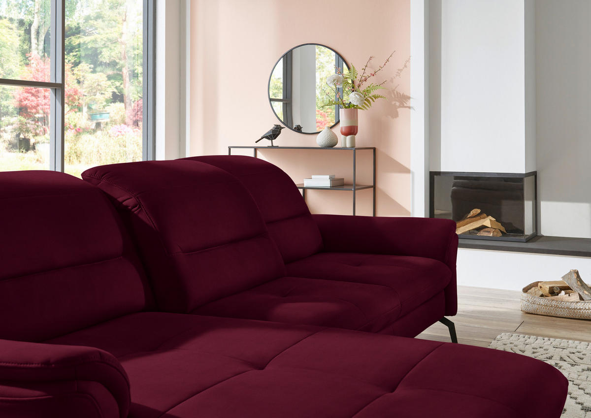 ECKSOFA in Flachgewebe Bordeaux  - Bordeaux/Schwarz, Konventionell, Textil/Metall (181/260cm) - Beldomo Speed