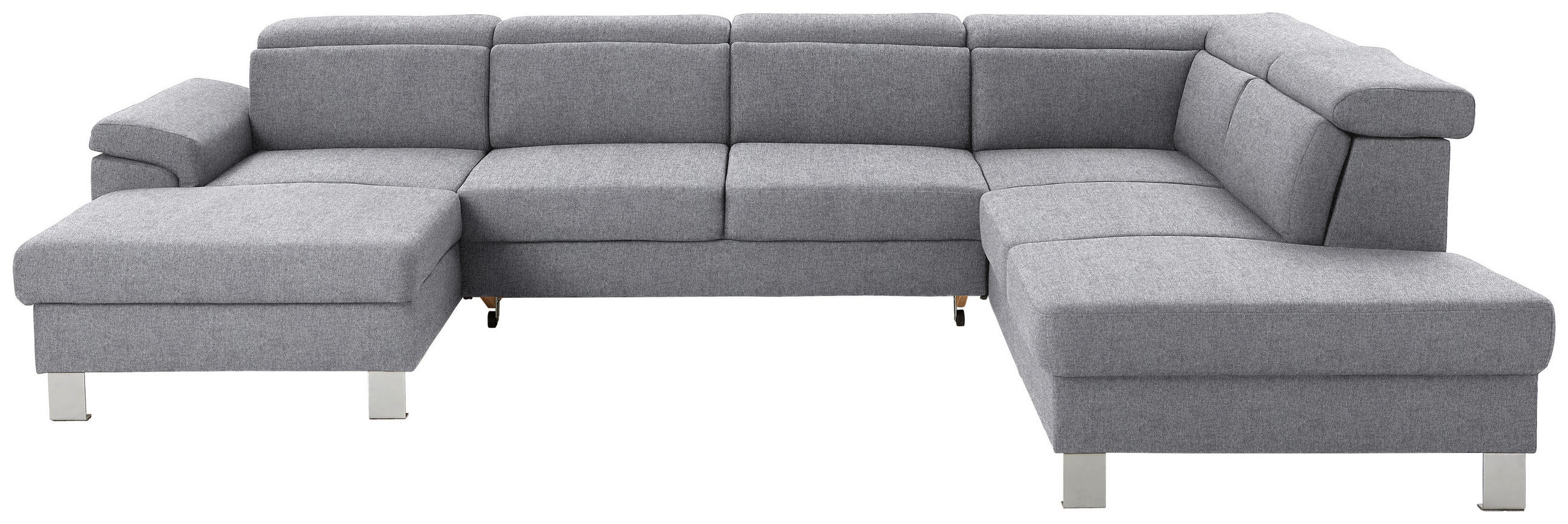 WOHNLANDSCHAFT inkl.Funktionen Hellgrau Webstoff  - Silberfarben/Hellgrau, Design, Textil/Metall (168/320/226cm) - Xora