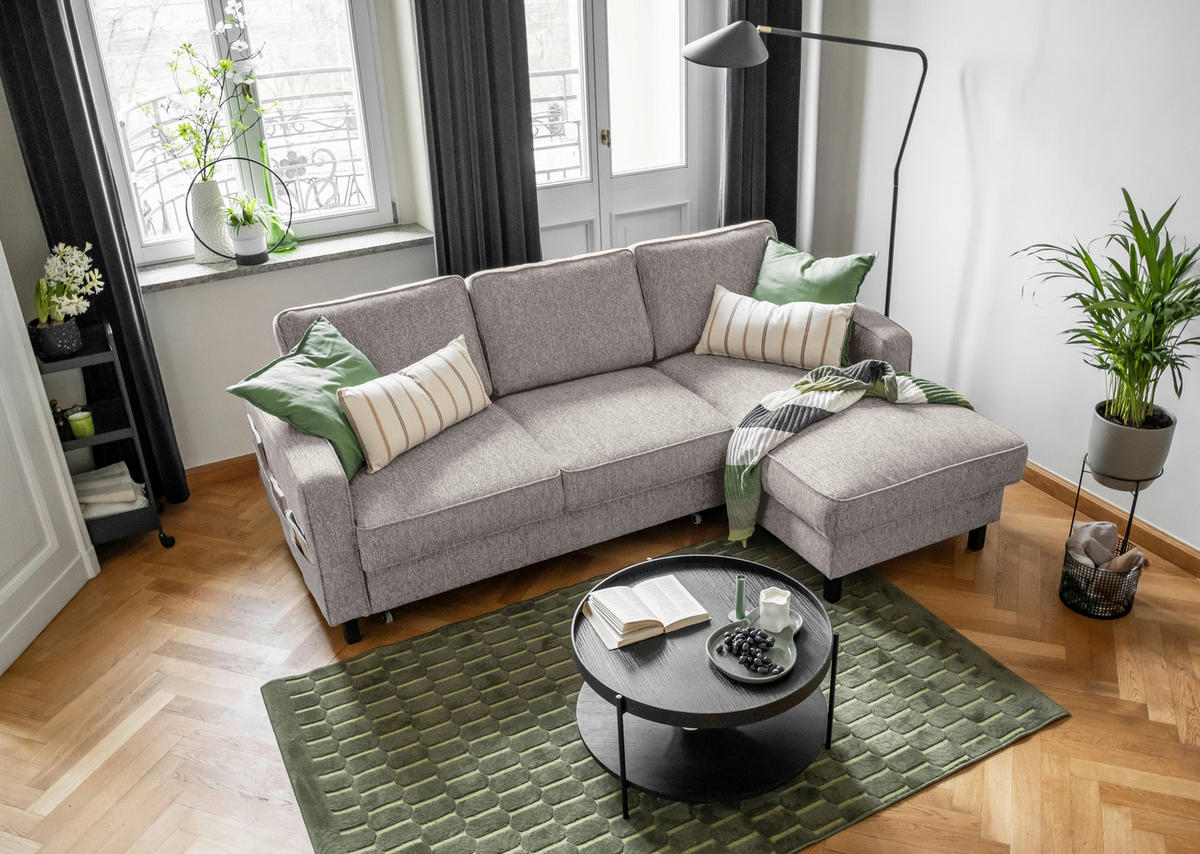 ECKSOFA in Struktur Grauweiss  - Schwarz/Grauweiss, Holz/Textil (228/148cm) - MID.YOU