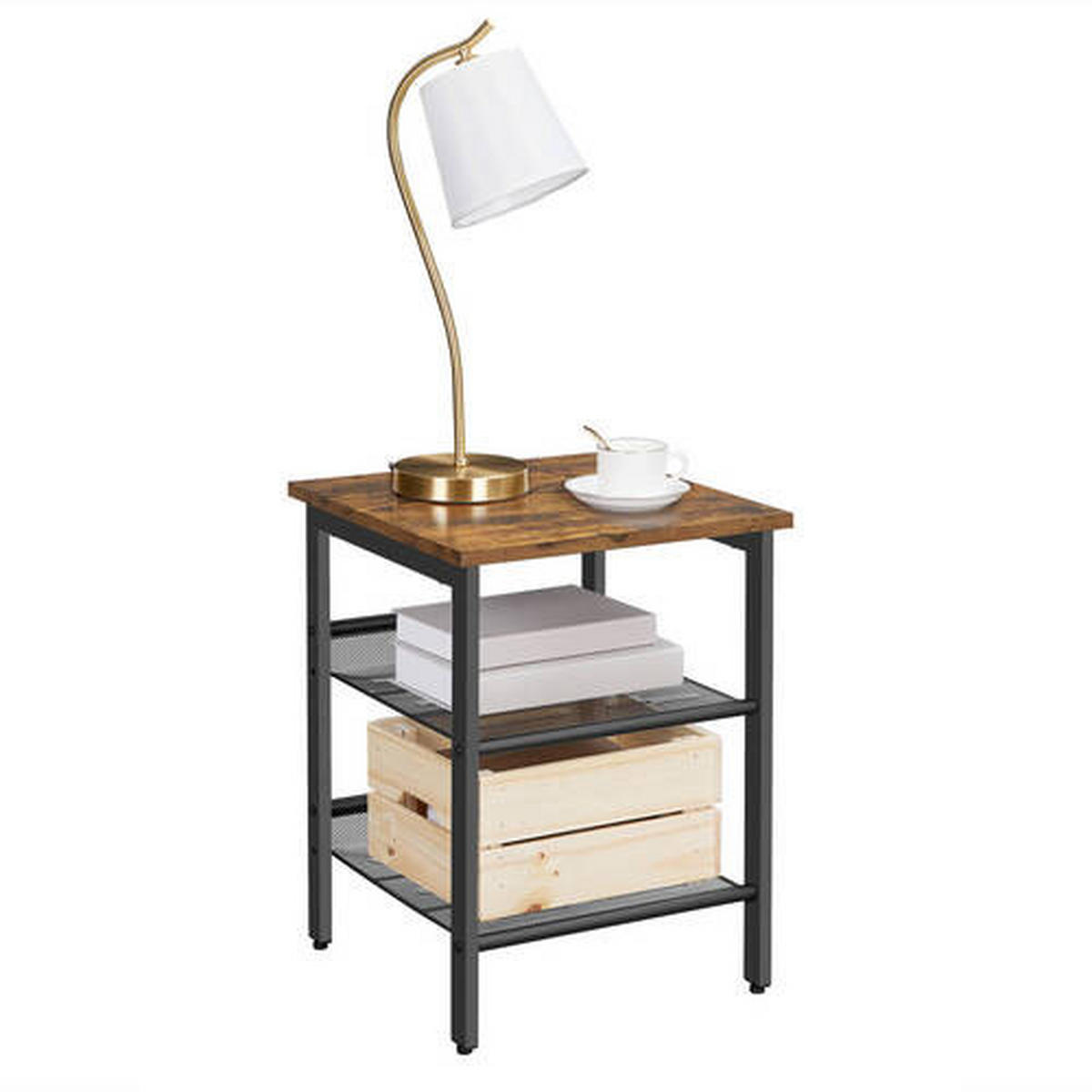 SADA STOLKŮ, hnědá, černá - černá/hnědá, Trend, kov/kompozitní dřevo (40/40/50cm) - Boxxx