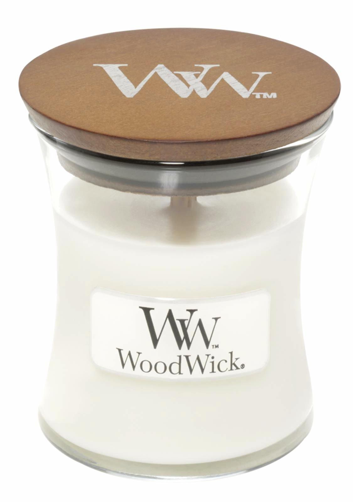 MIRISNA SVEĆA  bela  - bela, Osnovno, staklo/drvo (7/7/8cm) - WoodWick