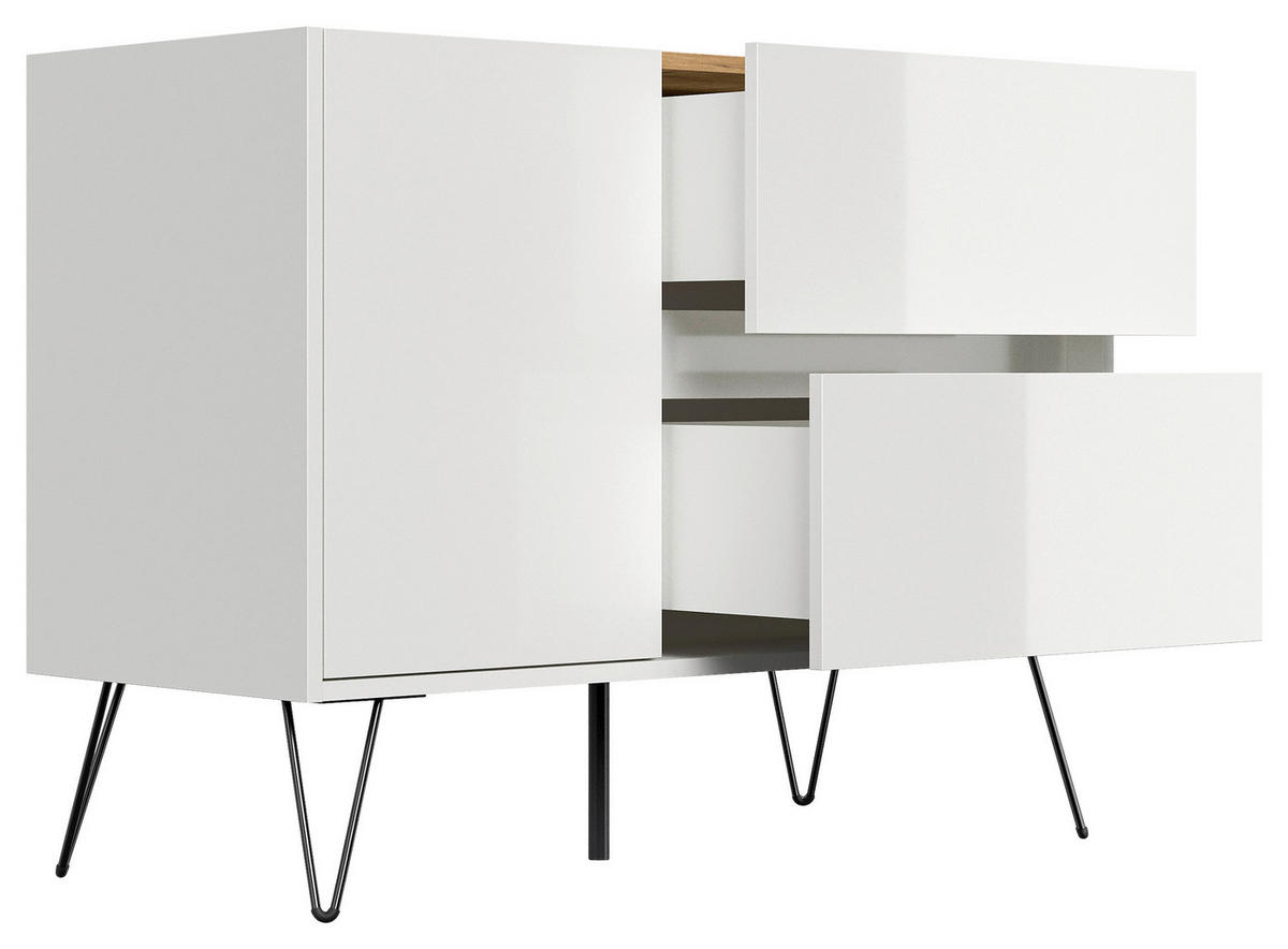 SIDEBOARD Posseik Industrial  in 99/75,8/42 cm  - Eichefarben/Schwarz, Design, Holzwerkstoff/Metall (99/75,8/42cm) - P & B