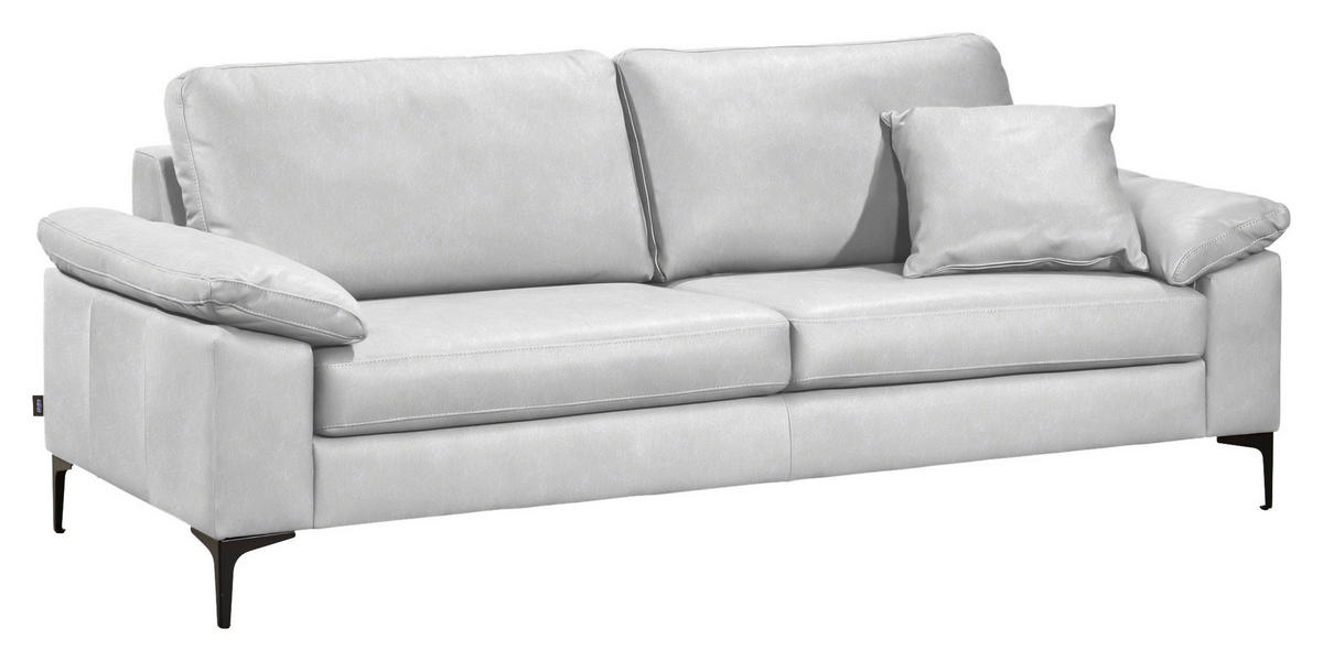 3-SITZER-SOFA  in Echtleder Weiß   - Schwarz/Weiß, Design, Leder/Metall (224/86/97cm) - Schöner Wohnen
