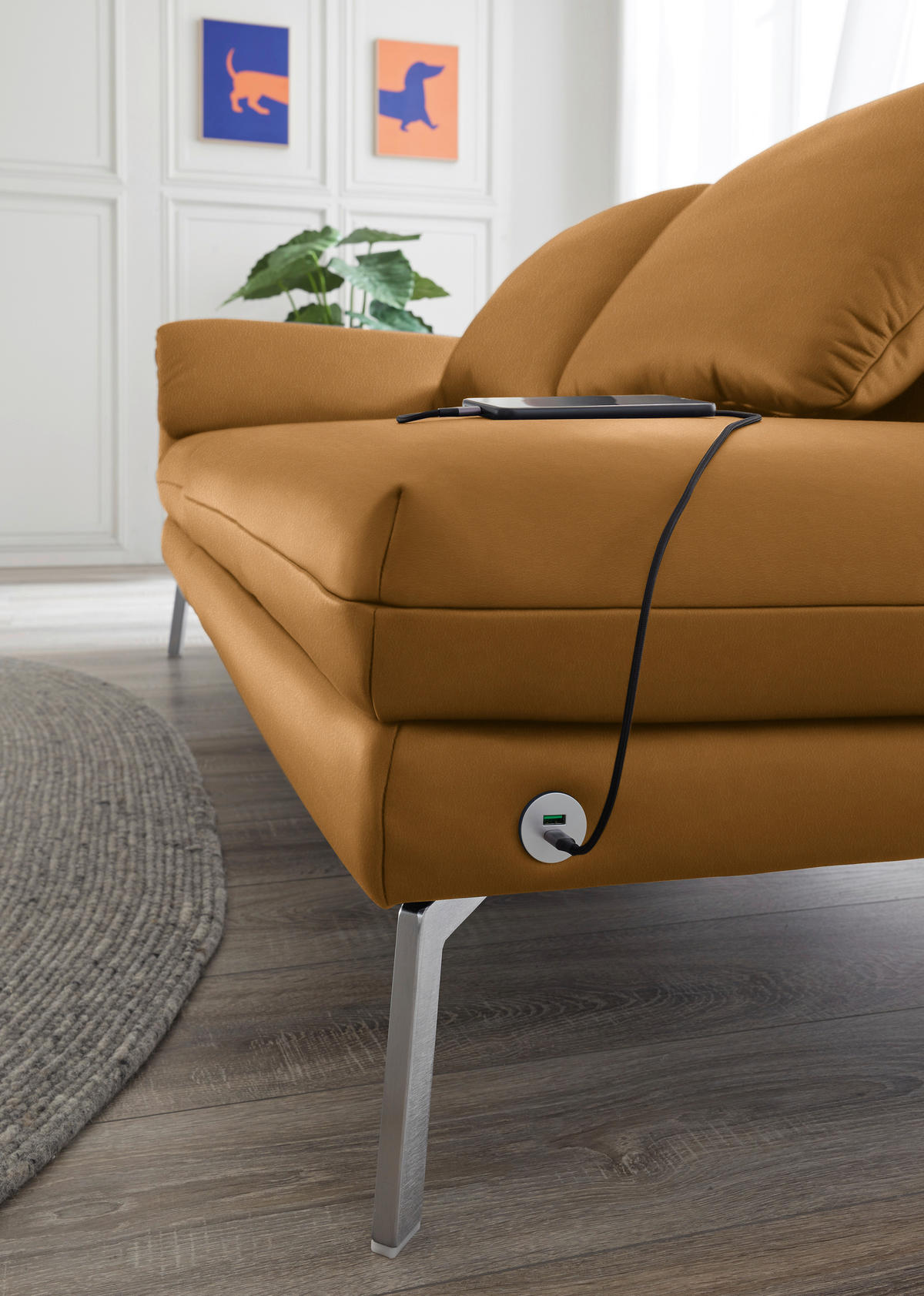 RÉCAMIERE in Echtleder Currygelb  - Chromfarben/Currygelb, Design, Leder/Metall (209/85-109/95-16cm) - Dieter Knoll