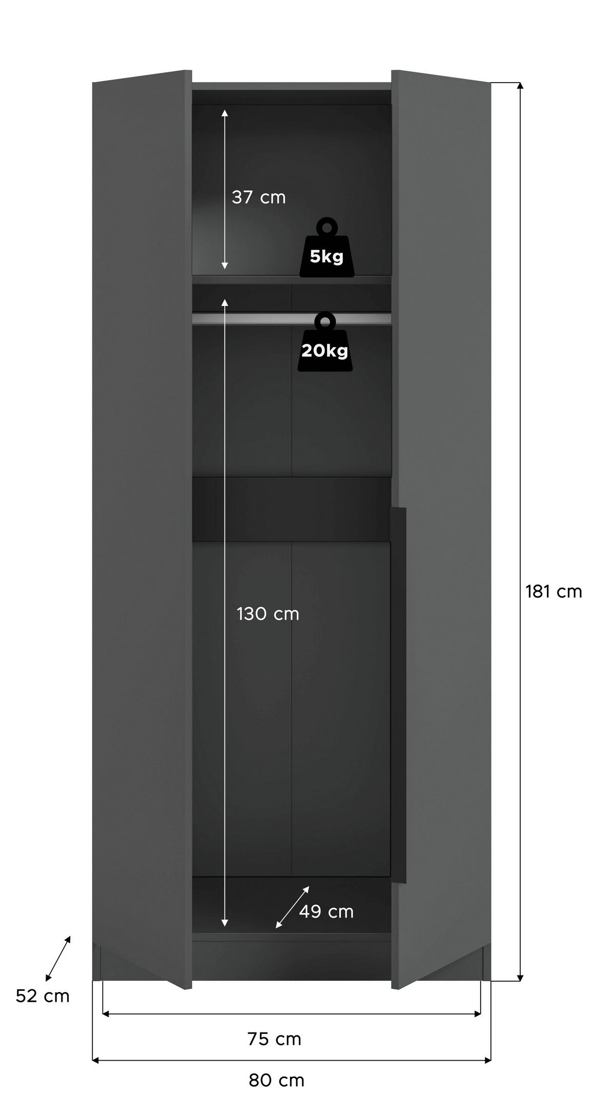 DREHTÜRENSCHRANK 80/181/52 cm,  in Anthrazit, 2-türig  - Anthrazit/Schwarz, MODERN, Holzwerkstoff/Kunststoff (80/181/52cm) - MID.YOU