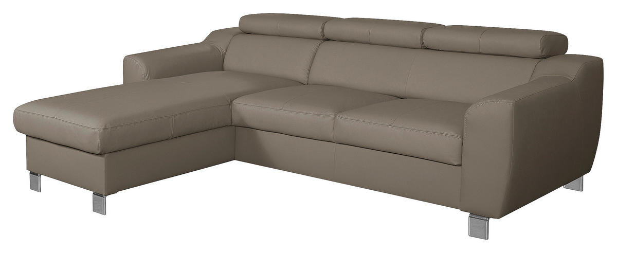 ECKSOFA  in Lederlook Echtleder Taupe  - Taupe/Chromfarben, Design, Leder/Textil (176/242cm) - Livetastic