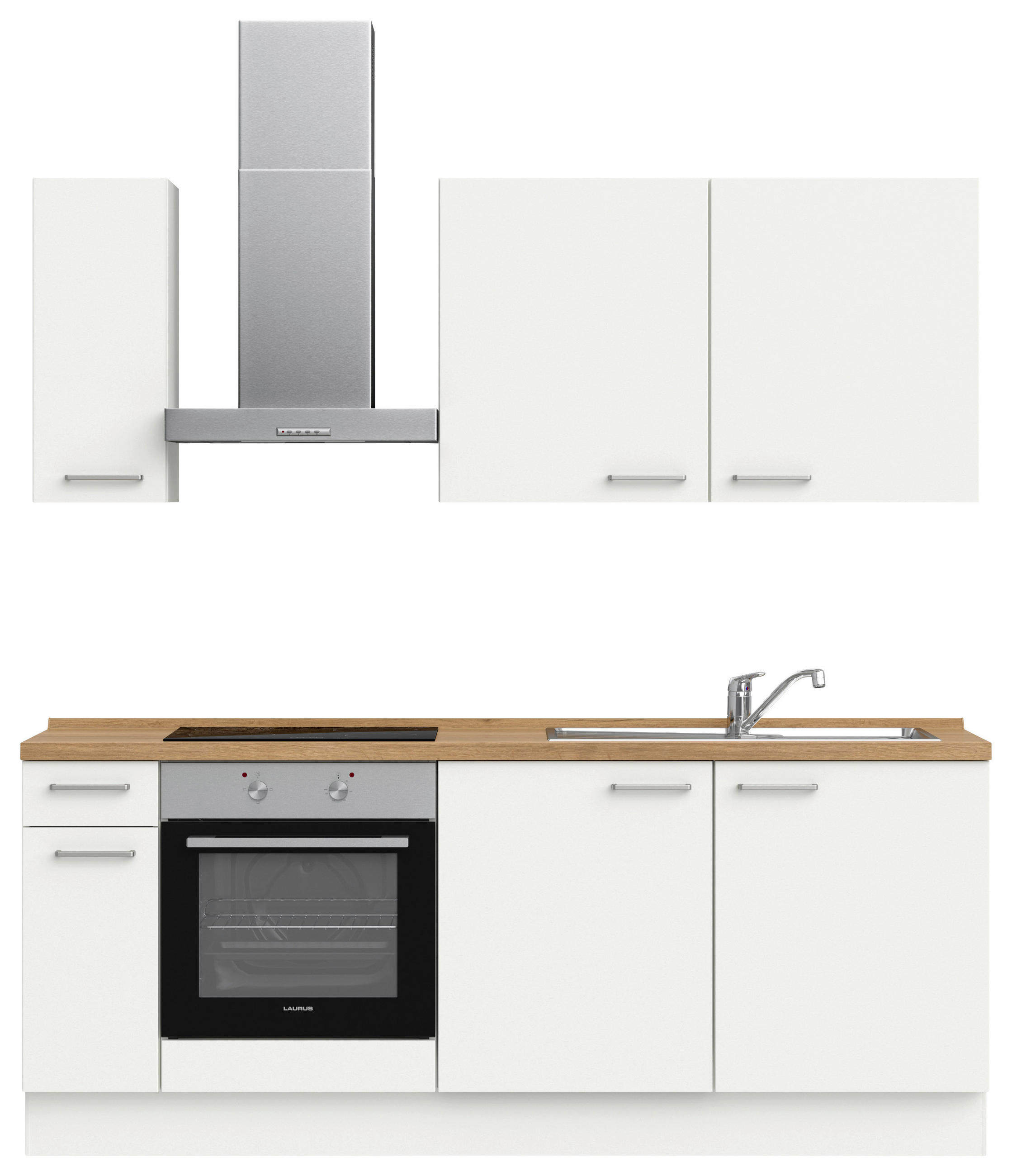 KÜCHENLEERBLOCK 210 cm   in Weiß, Eichefarben  - Edelstahlfarben/Eichefarben, MODERN, Holzwerkstoff/Metall (210cm) - Nobilia