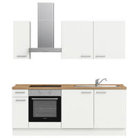 KÜCHENBLOCK 210 cm   in Weiß, Eichefarben  - Edelstahlfarben/Eichefarben, MODERN, Holzwerkstoff/Metall (210cm) - Nobilia