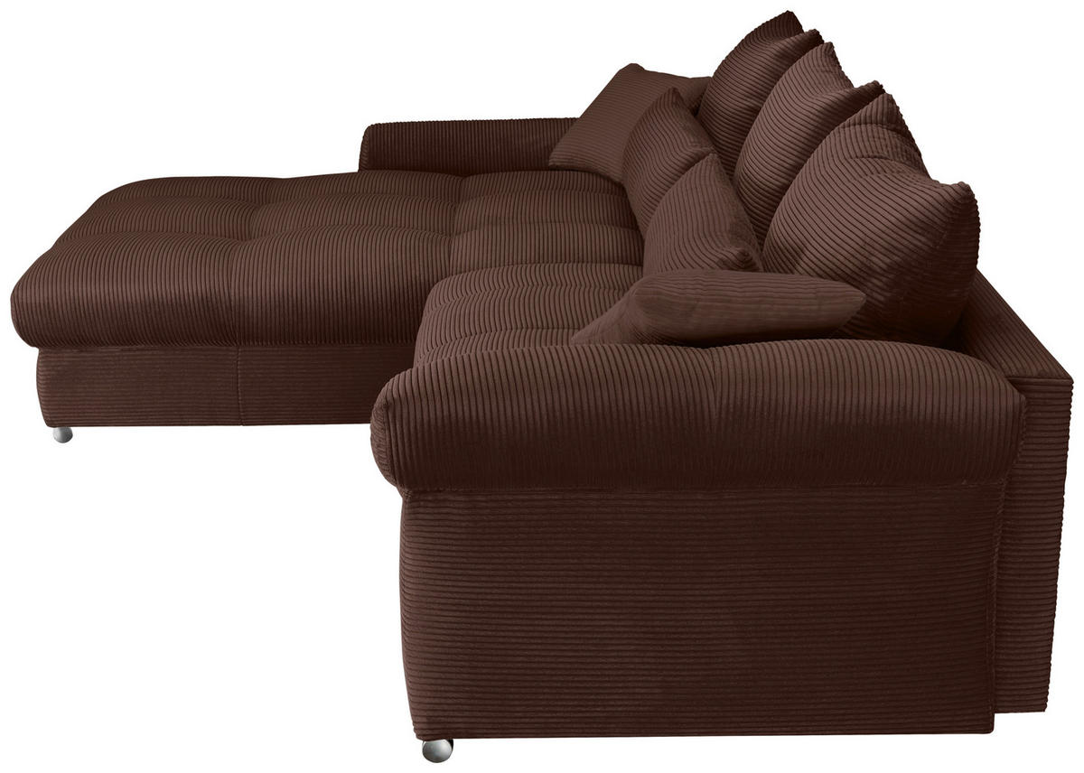 ECKSOFA Dunkelbraun Cord  - Chromfarben/Dunkelbraun, KONVENTIONELL, Textil/Metall (225/335cm) - Carryhome
