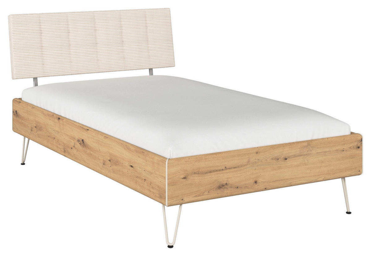 BETT 120/200 cm  in Eiche Artisan  - Champagner/Eiche Artisan, Design, Textil/Metall (120/200cm) - Carryhome