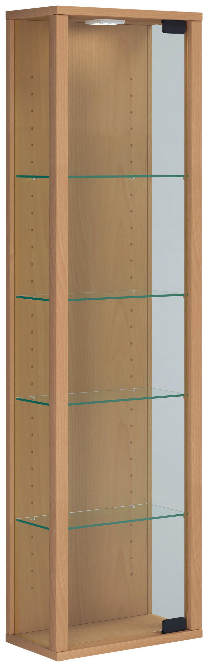VISEČA VITRINA, barve bukve - črna/barve bukve, Design, umetna masa/steklo (33/113/18cm) - MID.YOU
