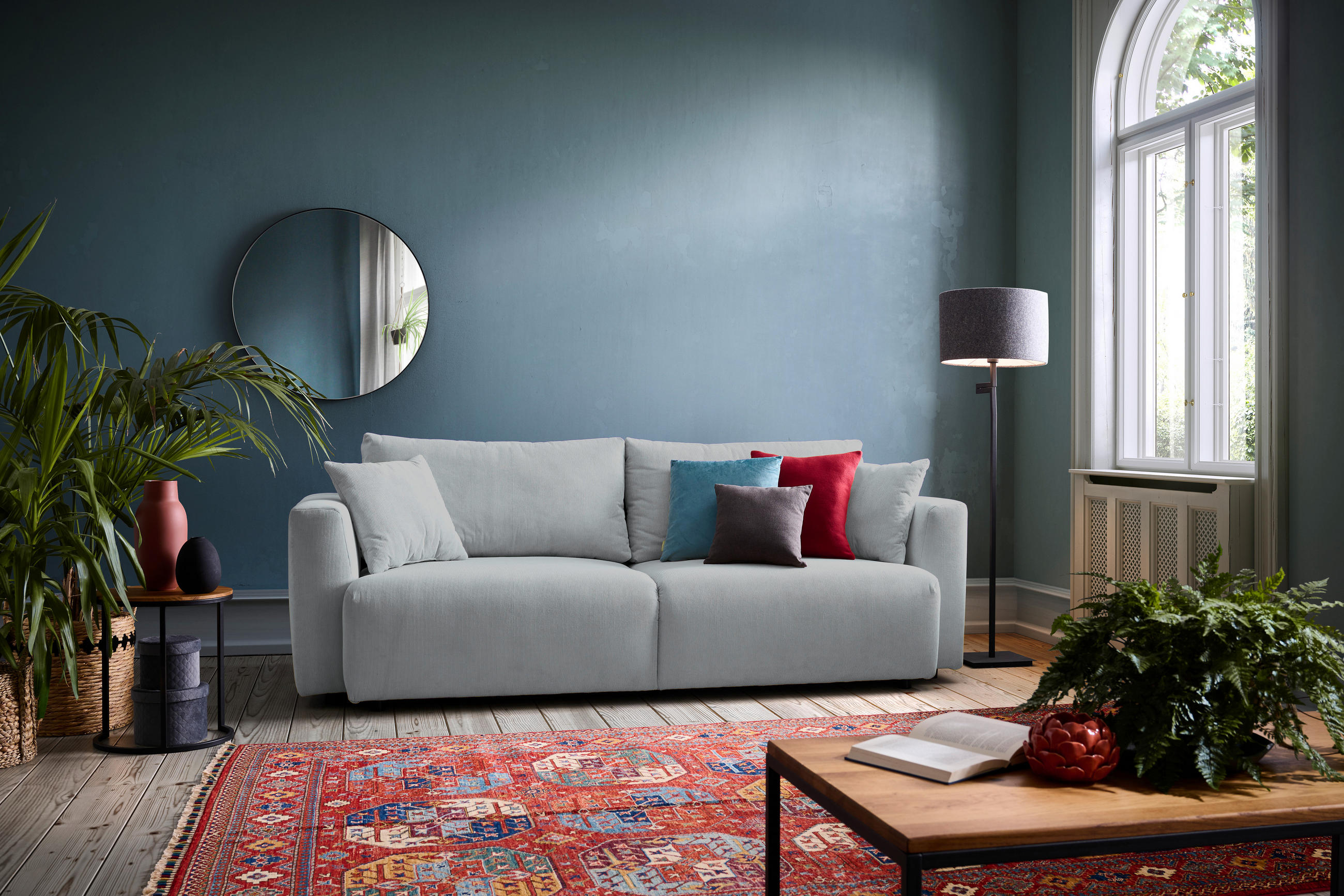 SCHLAFSOFA in Cord Grau  - Schwarz/Grau, Design, Kunststoff/Textil (250/92/105cm) - Carryhome