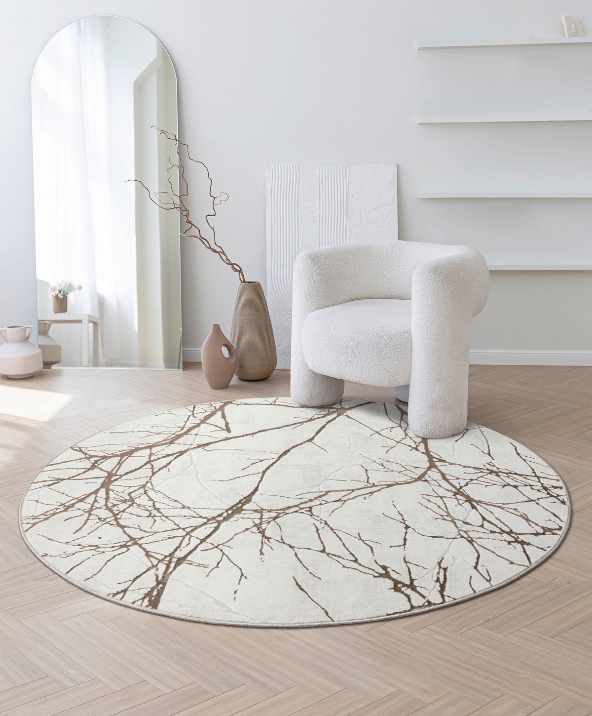 WEBTEPPICH Wohnzimmer 200 cm Creation Creme rund  - Creme, Basics, Textil (200cm) - Novel