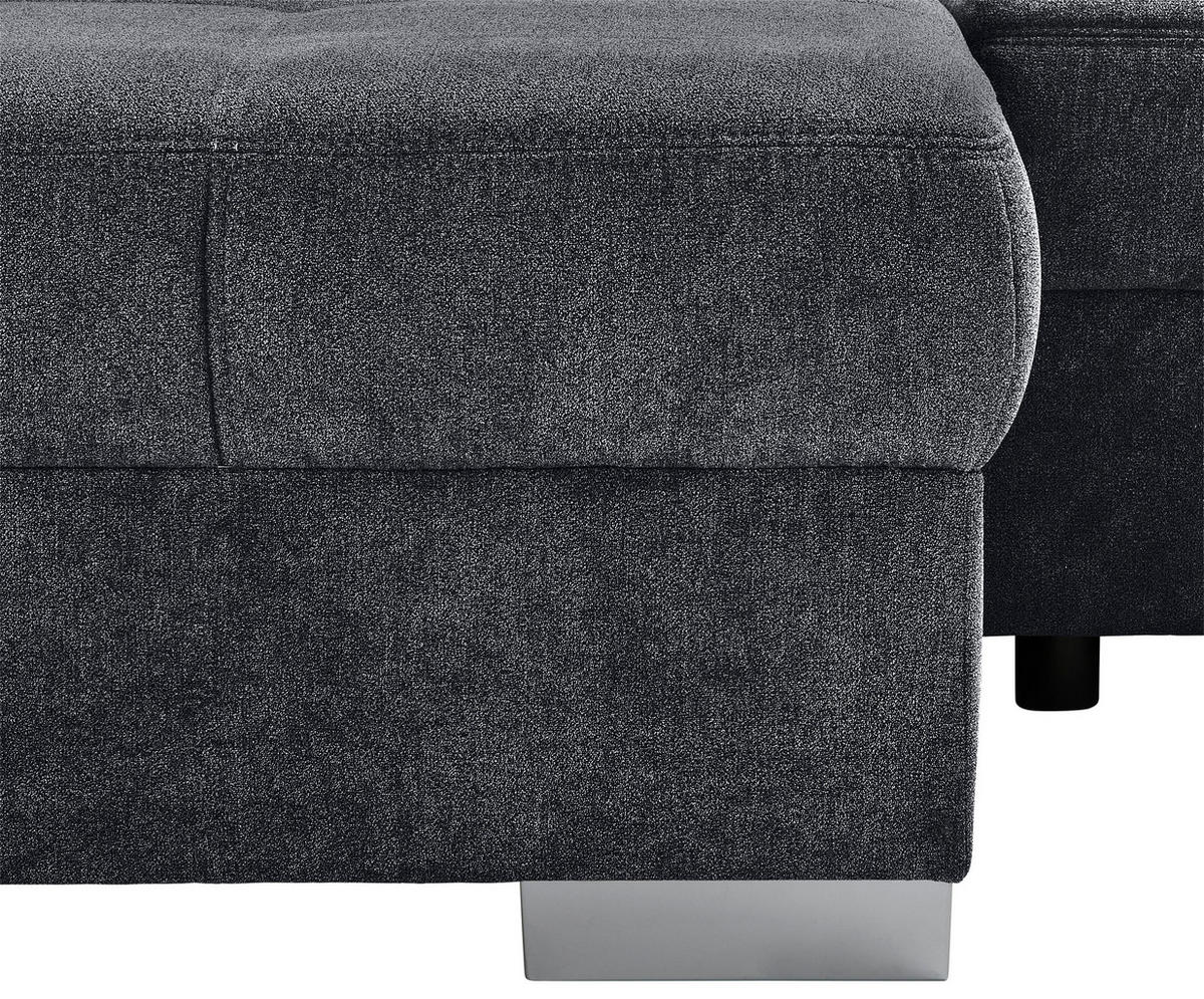 WOHNLANDSCHAFT Schwarz Velours  - Chromfarben/Schwarz, KONVENTIONELL, Kunststoff/Textil (198/363/170cm) - Hom`in