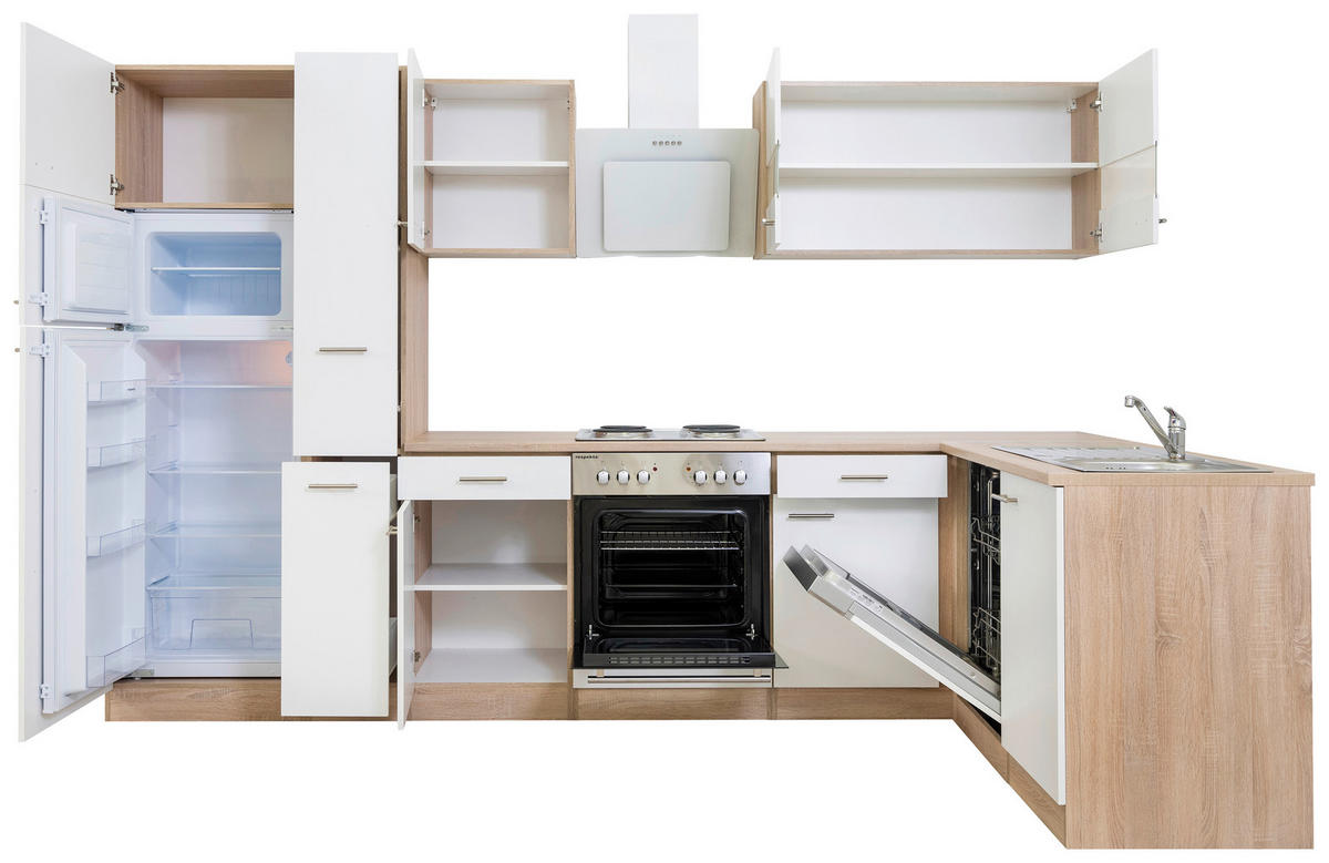 ECKKÜCHE 172/310 cm  in Weiss, Eichefarben  - Chromfarben/Weiss, Basics, Glas/Holzwerkstoff (172/310cm) - Respekta