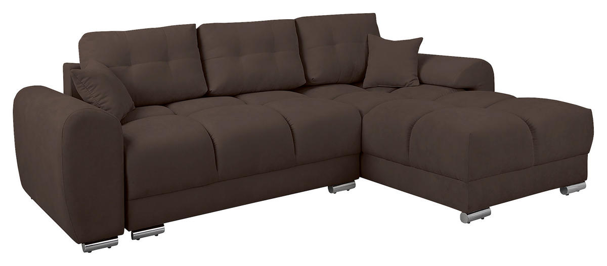 ECKSOFA in Mikrofaser Braun  - Silberfarben/Braun, Design, Textil/Metall (256/175cm) - Livetastic