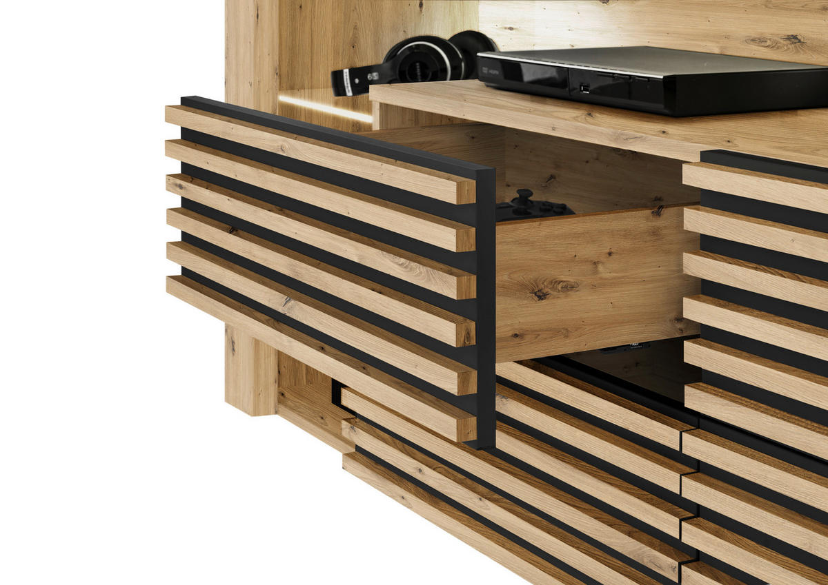 LOWBOARD  in 179/66/44 cm  - Silberfarben/Schwarz, Design, Glas/Holzwerkstoff (179/66/44cm) - Livetastic