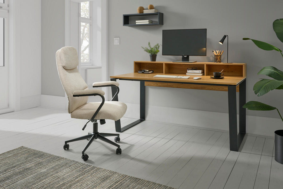 ÍRÓASZTAL 150/80/80 cm  - tölgyfa színű/fekete, Modern, faalapú anyag/fém (150/80/80cm) - Livetastic