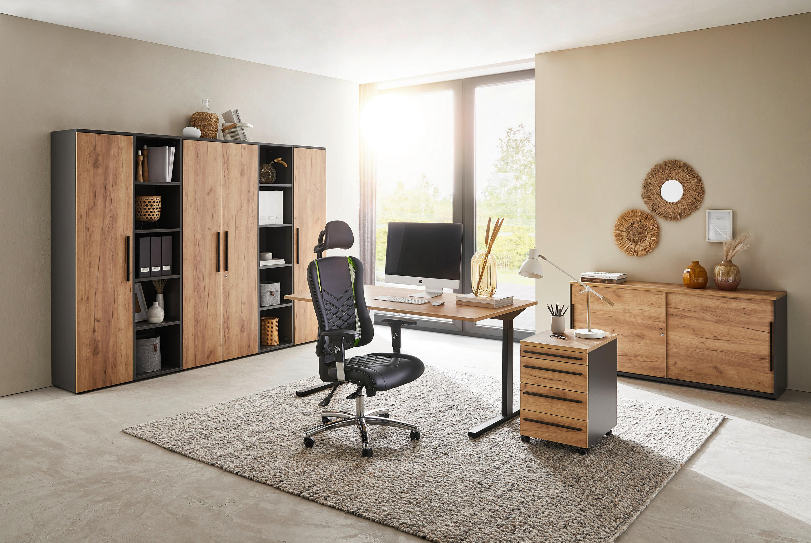 SCHREIBTISCH 160/80/70-80 cm in Eichefarben - Eichefarben/Schwarz, MODERN, Holzwerkstoff/Metall (160/80/70-80cm) - Novel