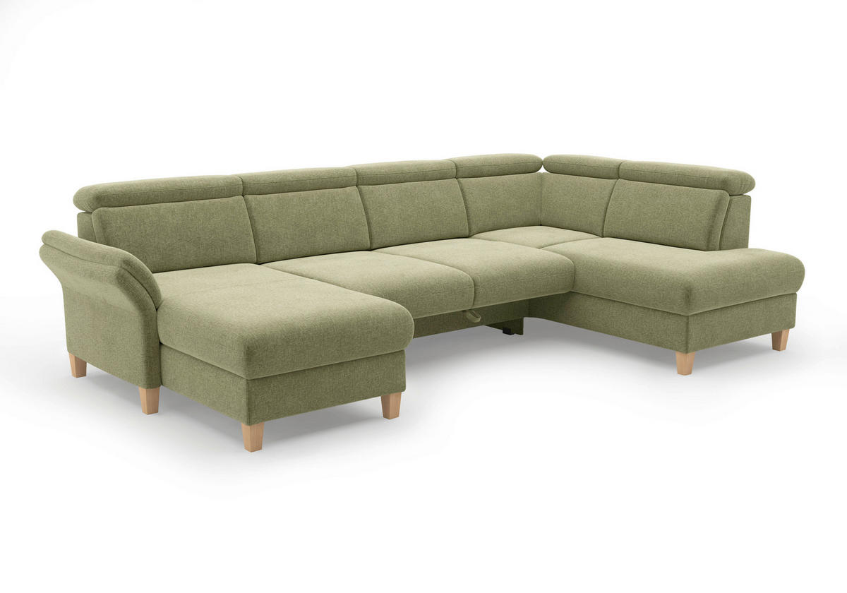 WOHNLANDSCHAFT GLENDALE E Hellgrün Flachgewebe  - Eichefarben/Hellgrün, KONVENTIONELL, Holz/Textil (166/321/193cm) - Sit & More