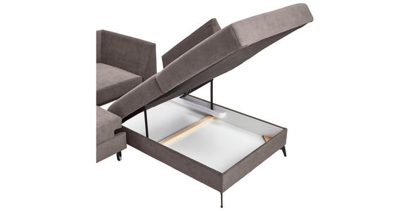 ECKSOFA Greige Chenille  inkl. Rückenkissen, Bettkasten, Schlaffunktion, Rücken echt, Liegefläche im Originalstoff  - Greige/Schwarz, KONVENTIONELL, Textil/Metall (275/257cm) - Carryhome