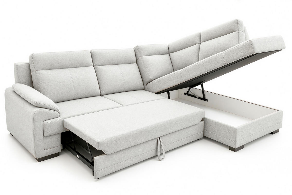ECKSOFA ALTONA in Flachgewebe Hellgrau  - Hellgrau/Schwarz, Basics, Holz/Holzwerkstoff (272/207cm) - MID.YOU