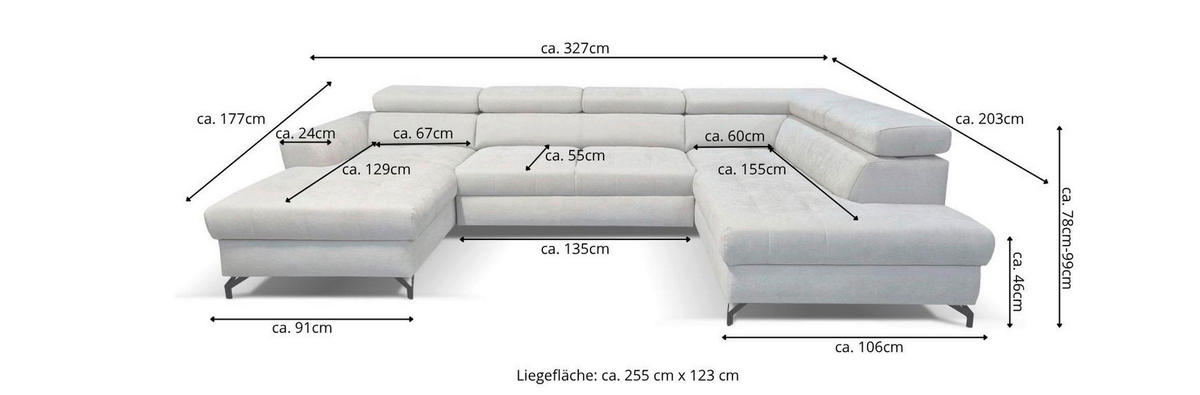 WOHNLANDSCHAFT in Struktur Altrosa  - Schwarz/Altrosa, Design, Textil/Metall (177/327/203cm) - Stylife