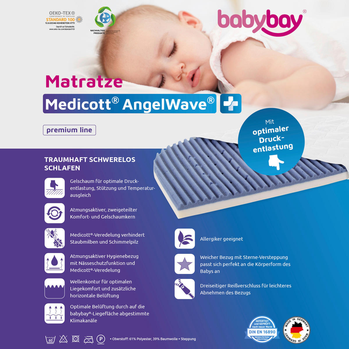 BEISTELLBETTMATRATZE Babybay Maxi, Boxspring 89/49,50 cm  - Weiß, Basics, Textil (89/49,50cm) - Babybay
