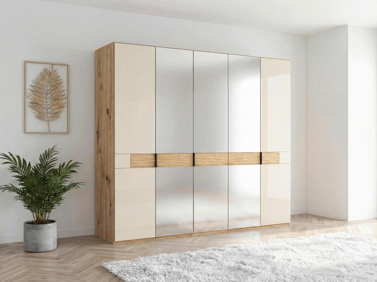 DREHTÜRENSCHRANK 250/216/58 cm,  in Eichefarben, Champagner, 5 Tür(en)  - Schieferfarben/Champagner, Design, Glas/Holz (250/216/58cm) - Musterring