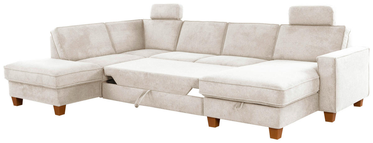 WOHNLANDSCHAFT in Flachgewebe Creme  - Eichefarben/Creme, Konventionell, Holz/Textil (213/309/161cm) - Sit & More