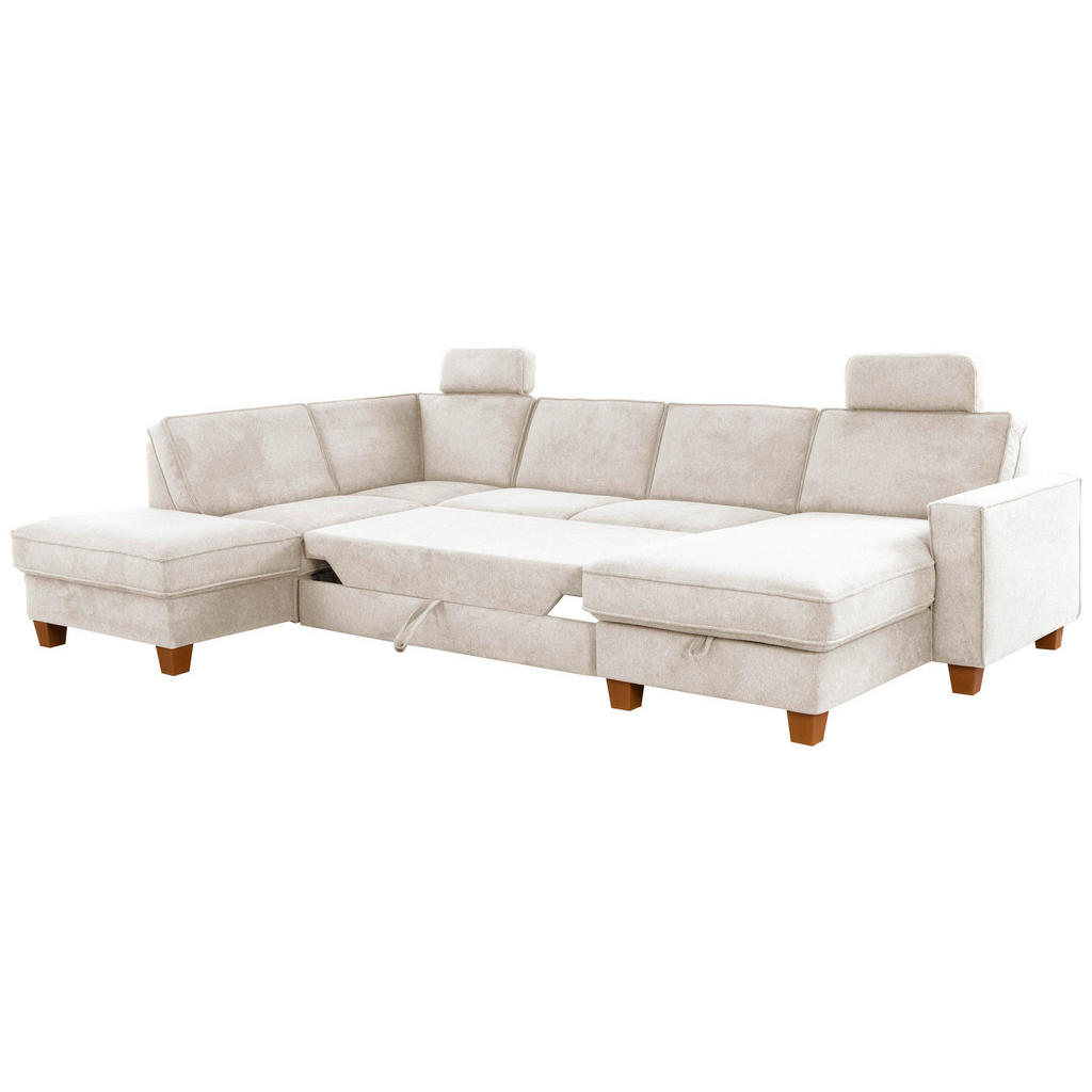 Thumbnail - Sit & More Wohnlandschaft, Creme, Textil, Buche, massiv, 7-Sitzer, Ottomane links, U-Form, 309x213 cm, Goldenes M, Oeko-...