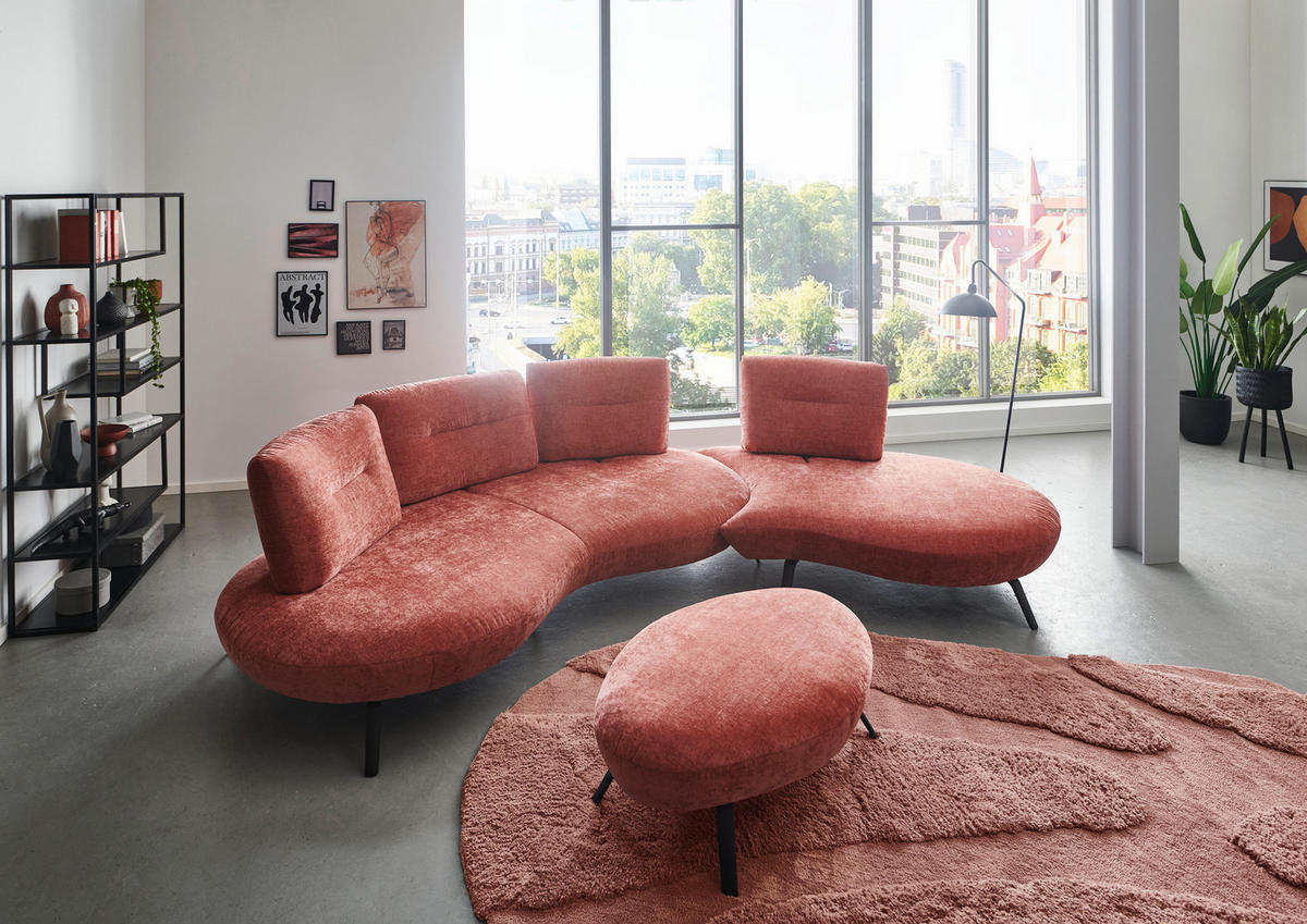 BIGSOFA Flachgewebe Rot  - Rot/Schwarz, Design, Textil/Metall (456/93/138cm) - Moderano