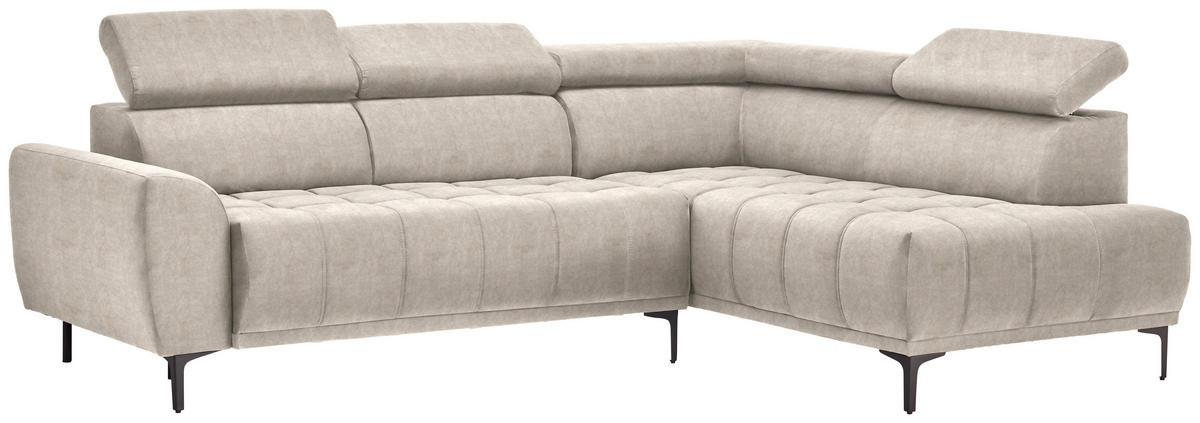 ECKSOFA in Velours Beige  - Beige/Schwarz, Design, Textil/Metall (261/191cm) - Stylife
